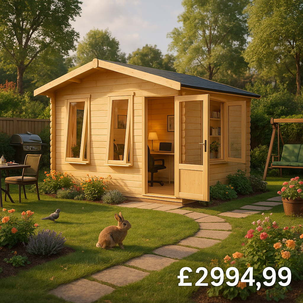 Garden Office - 12'x10' The Lavinia 28mm Log Cabin - 0% Finance - Buy Now Pay Later - Tiger Sheds