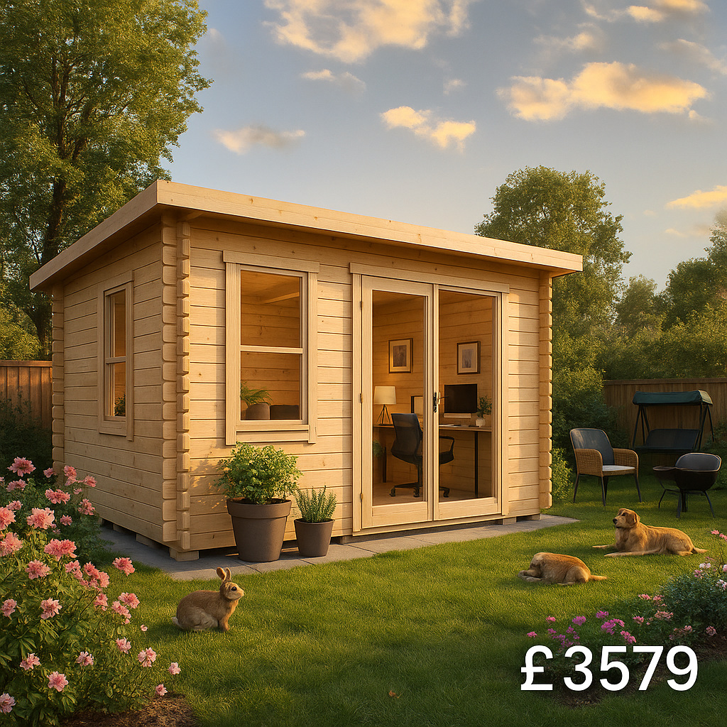 Garden Office - 12'x12' The Rho 44mm Log Cabin - 0% Finance - Buy Now Pay Later - Tiger Sheds