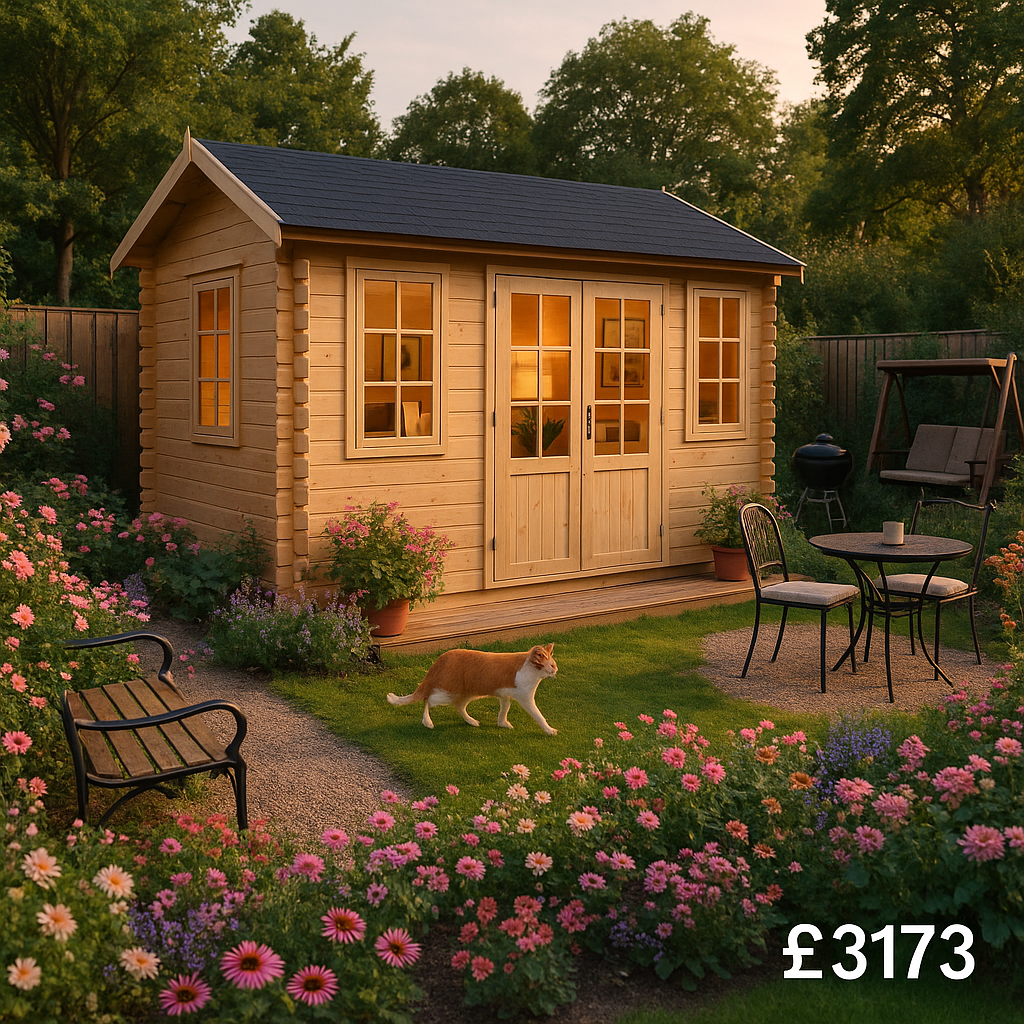 Garden Office - 12'x8' Martel Log Cabin - 44mm Garden Log Cabins - 0% Finance - Buy Now Pay Later - Tiger Sheds