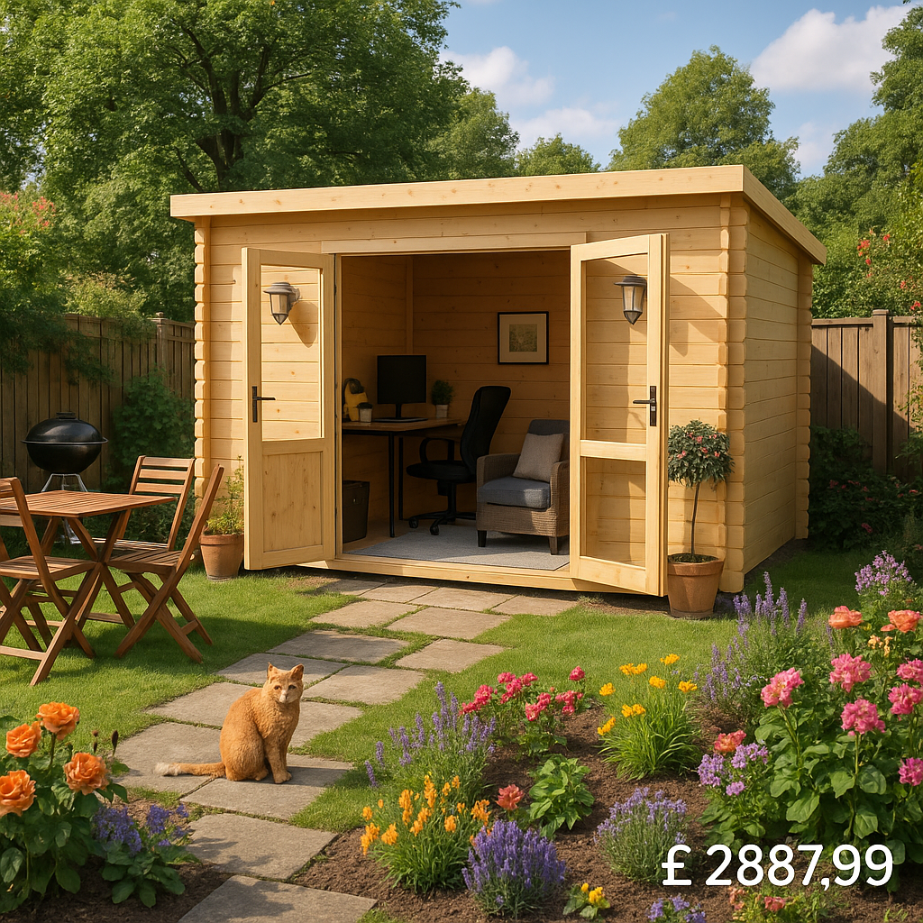 Garden Office - 12'x8' The Blake Log Cabin - 44mm Pent Log Cabins - 0% Finance - Buy Now Pay Later - Tiger Sheds