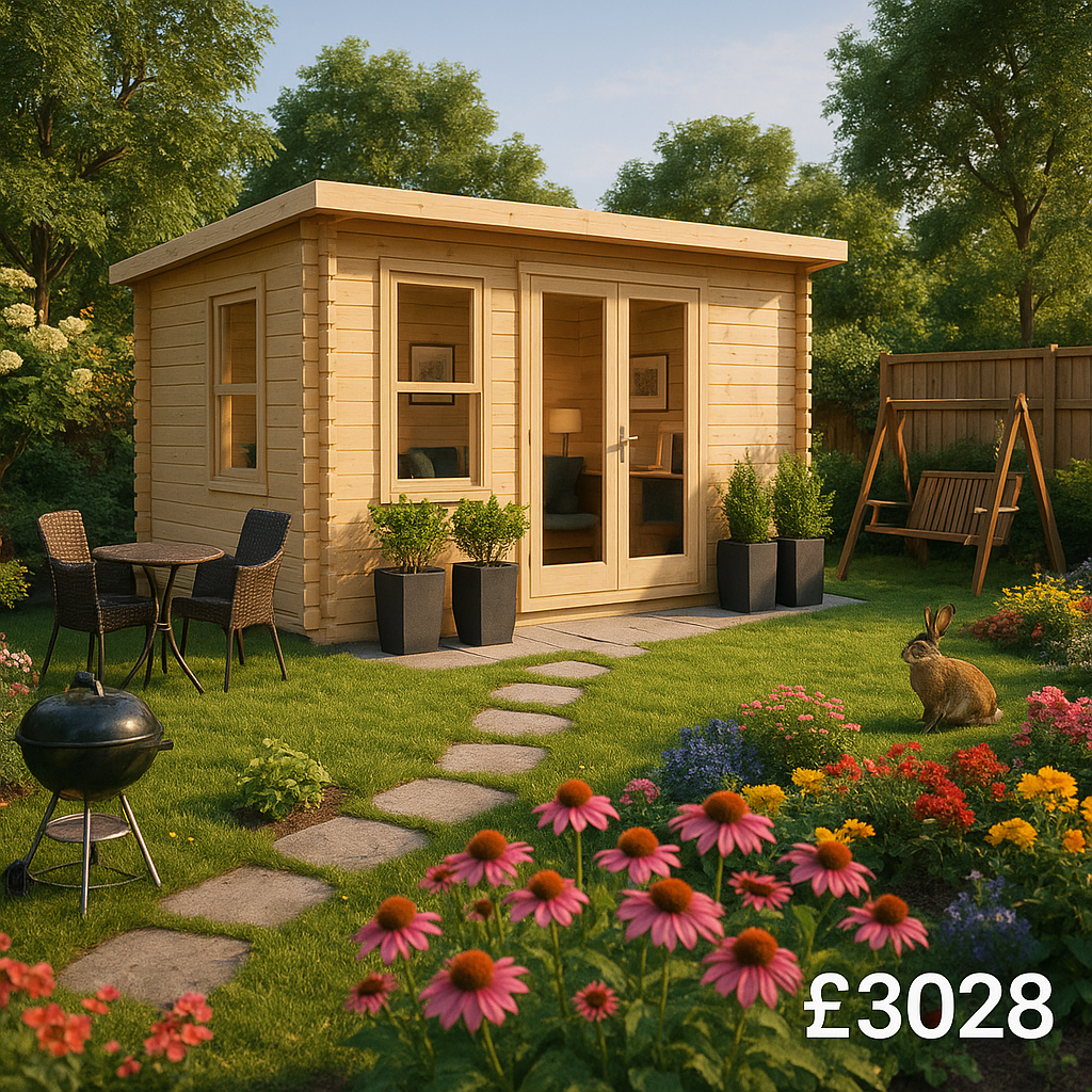 Garden Office - 12'x8' The Rho 44mm Log Cabin - 0% Finance - Buy Now Pay Later - Tiger Sheds