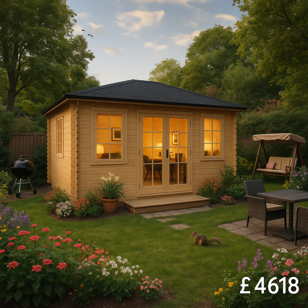 Garden Office - 14'x14' Martel Log Cabin - 44mm Garden Log Cabins - 0% Finance - Buy Now Pay Later - Tiger Sheds