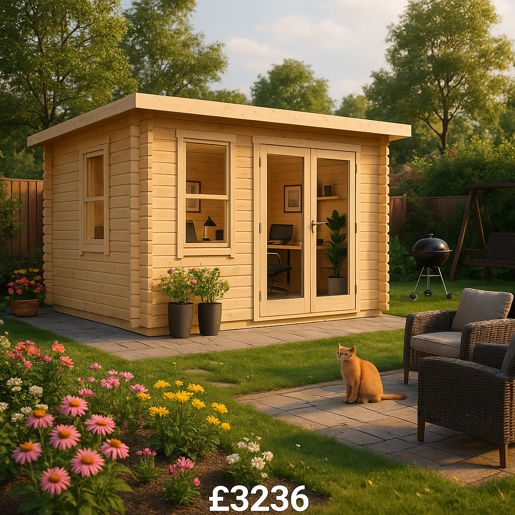 Garden Office - 14'x8' The Rho 44mm Log Cabin - 0% Finance - Buy Now Pay Later - Tiger Sheds