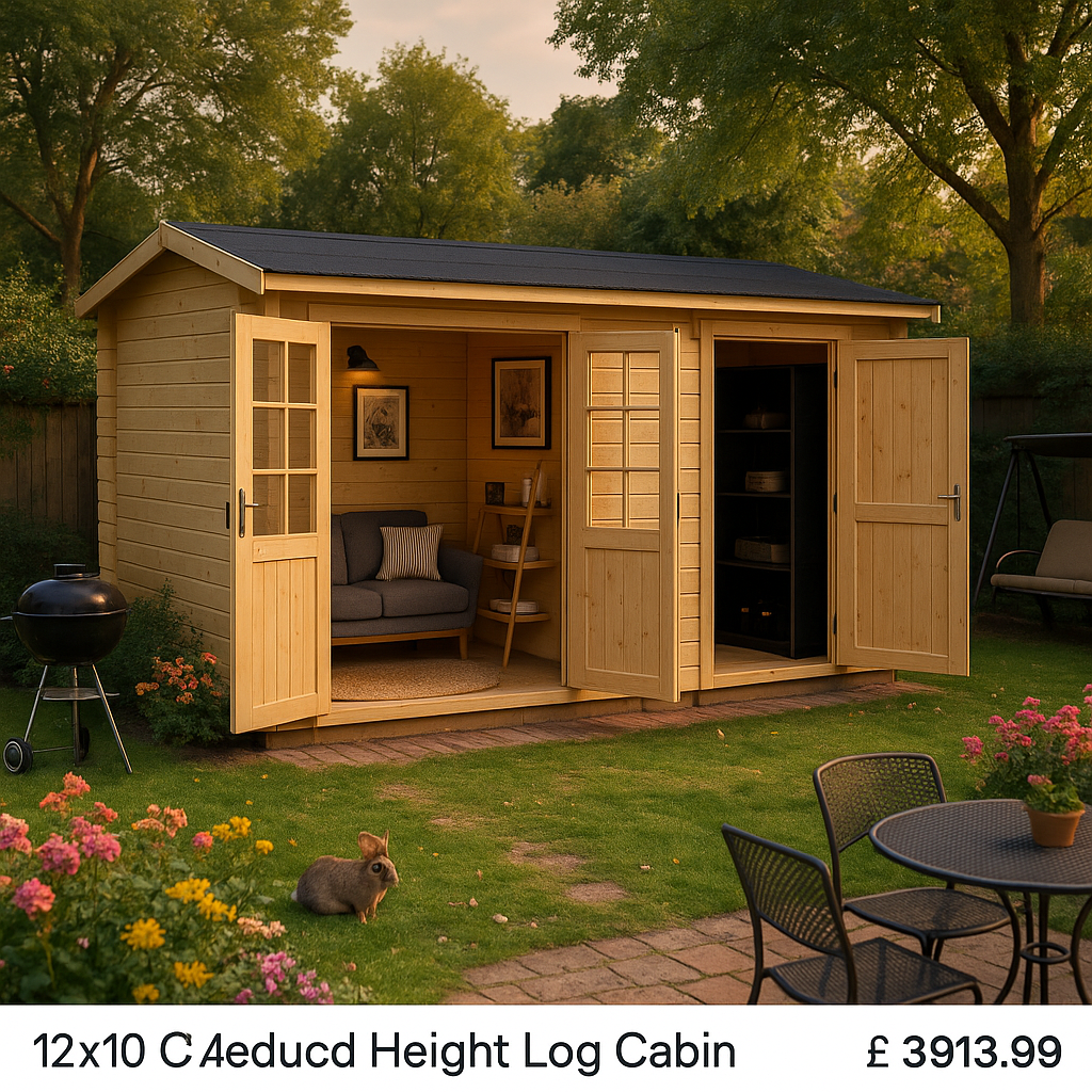 12'x10' Capetus Reduced Height Log Cabin - 44mm Garden Log Cabins - 0% Finance - Buy Now Pay Later - Tiger Sheds
