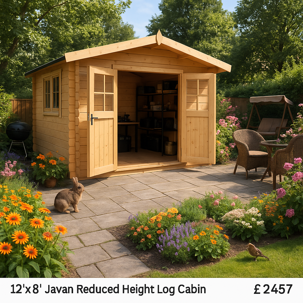 12'x8' Javan Reduced Height Log Cabin - Workshop Log Cabins - 0% Finance - Buy Now Pay Later - Tiger Sheds