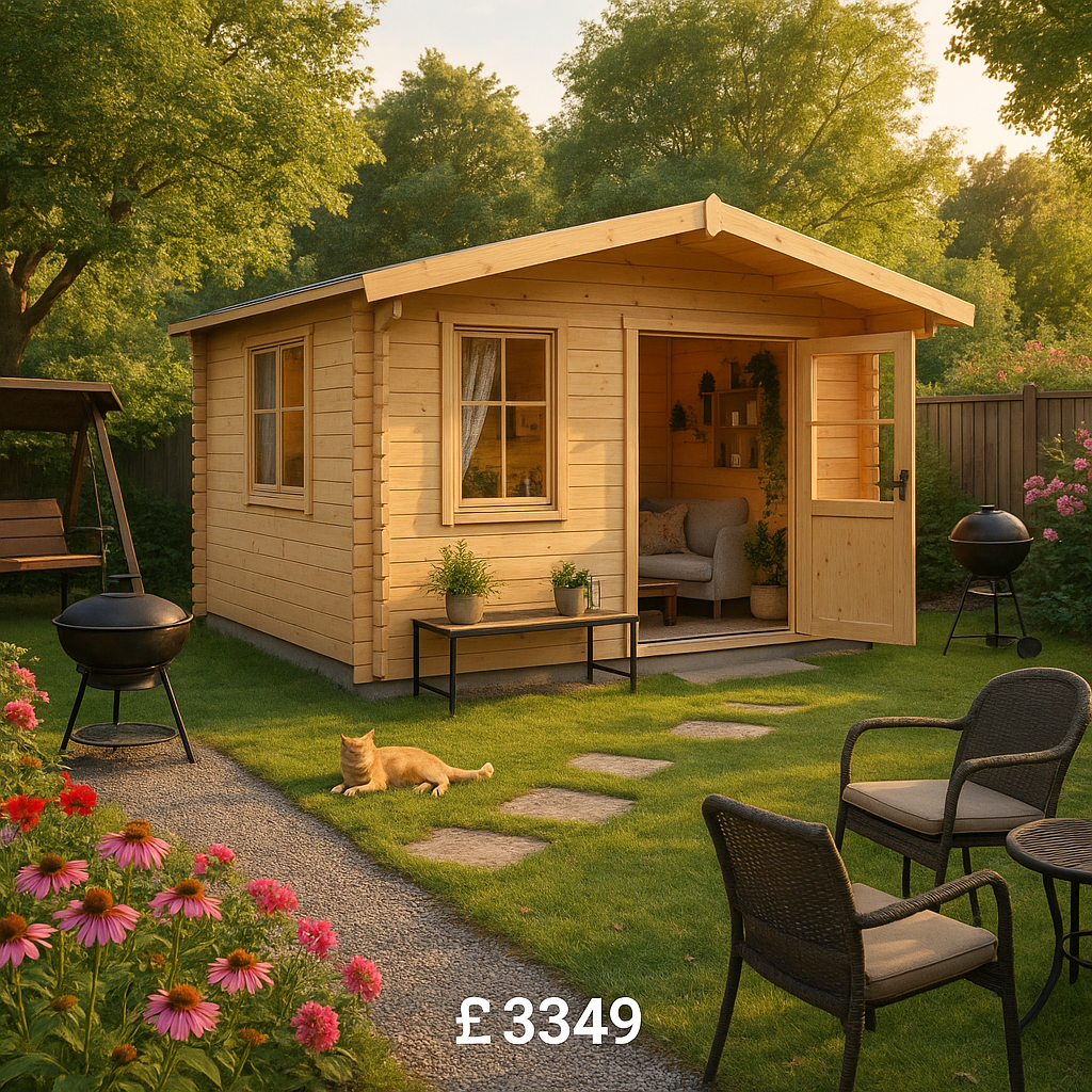 12'x8' Milne Log Cabin - 44mm Garden Log Cabins - 0% Finance - Buy Now Pay Later - Tiger Sheds