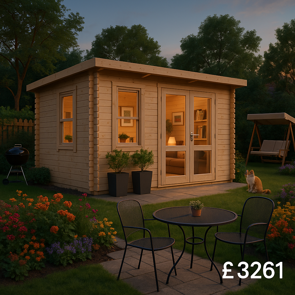 12'x8' Rho Express Log Cabin - 44mm Garden Log Cabins - 0% Finance - Buy Now Pay Later - Tiger Sheds