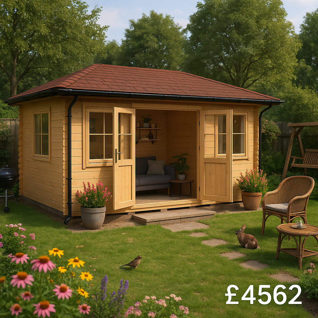 14'x10' Delta Reduced Height Log Cabin - 44mm Log Cabin - 0% Finance - Buy Now Pay Later - Tiger Sheds