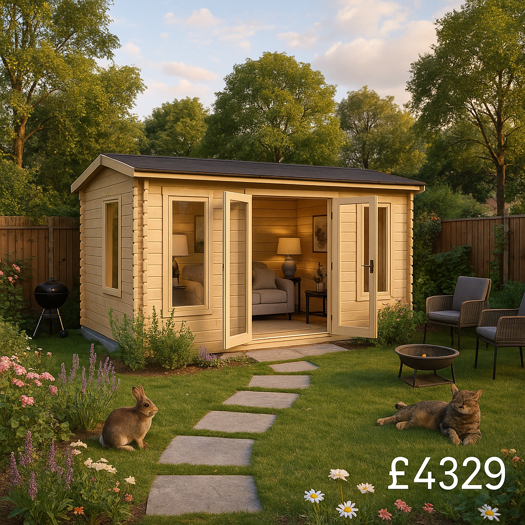 14'x10' Gamma Reduced Height Log Cabin - 44mm Log Cabins - 0% Finance - Buy Now Pay Later - Tiger Sheds