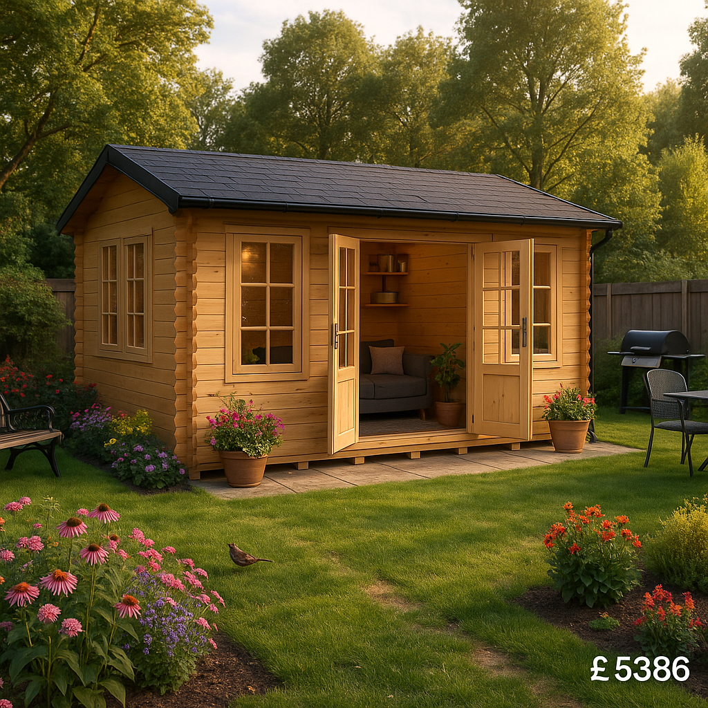 14'x12' Delta Reduced Height Log Cabin - 44mm Log Cabin - 0% Finance - Buy Now Pay Later - Tiger Sheds