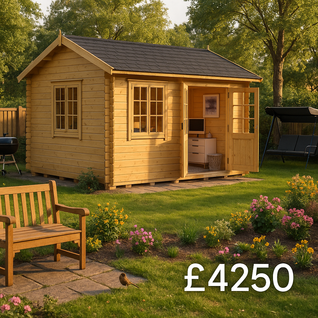 14'x12' Martel Log Cabin - 44mm Garden Log Cabins - 0% Finance - Buy Now Pay Later - Tiger Sheds