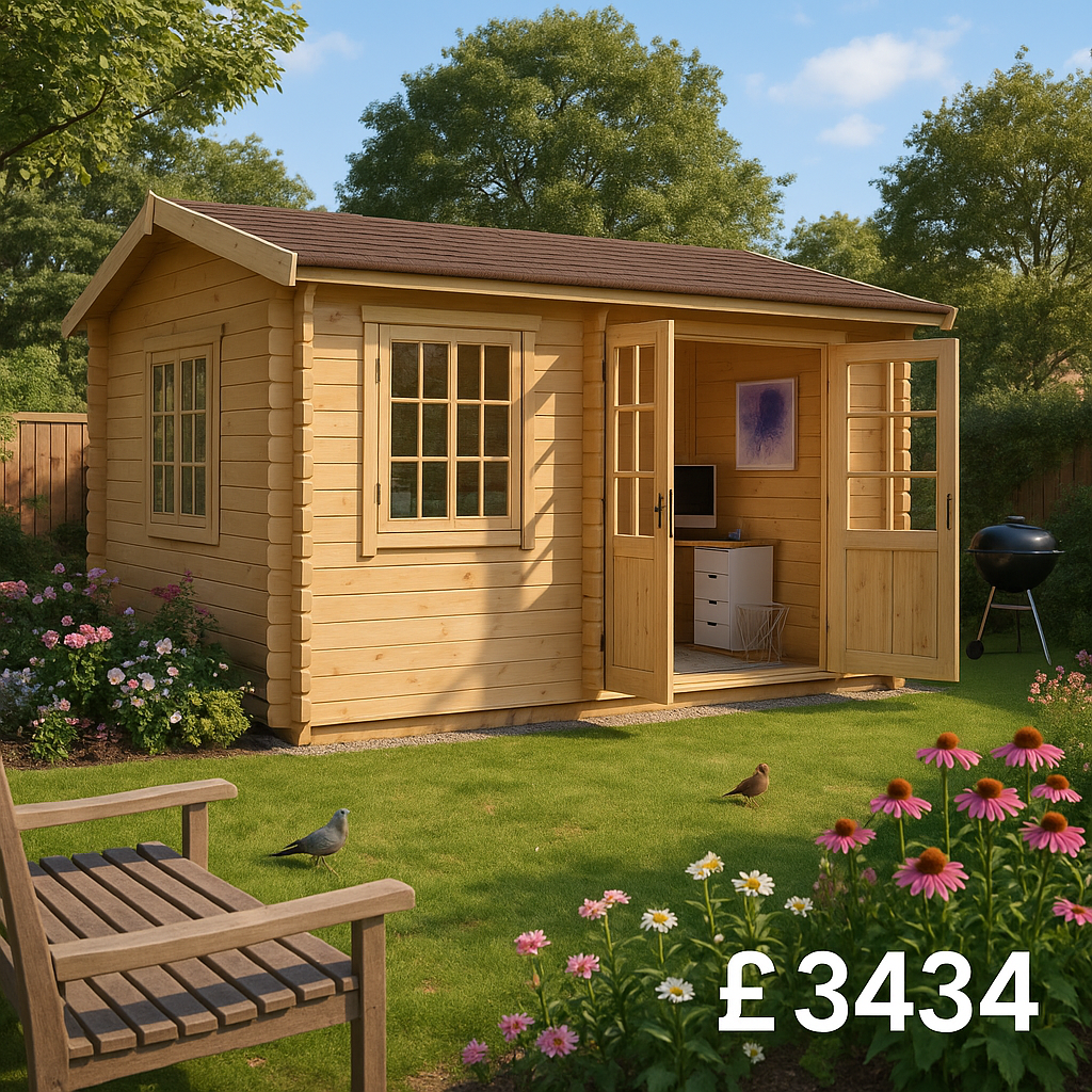 14'x8' Martel Log Cabin - 44mm Garden Log Cabins - 0% Finance - Buy Now Pay Later - Tiger Sheds