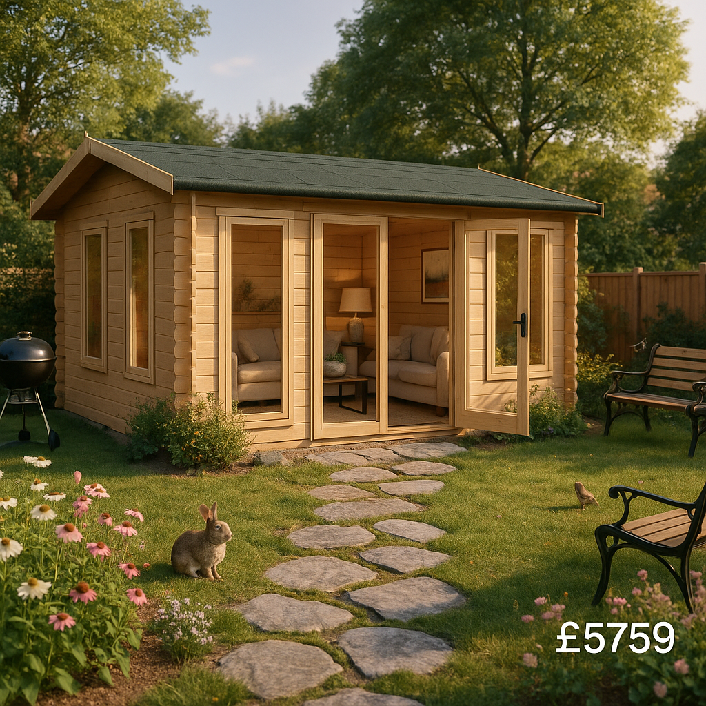 16'x14' Gamma Reduced Height Log Cabin - 44mm Log Cabins - 0% Finance - Buy Now Pay Later - Tiger Sheds