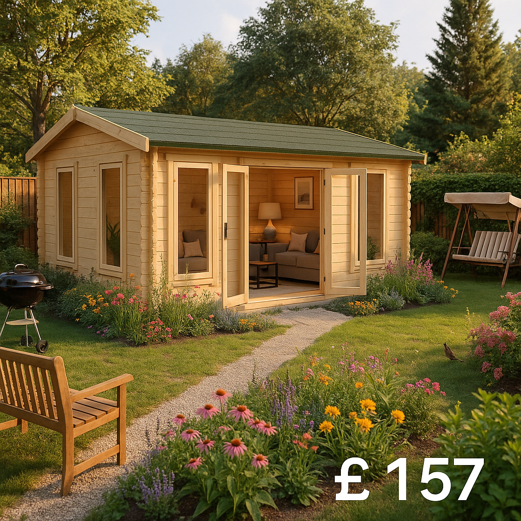 18'x14' Gamma Reduced Height Log Cabin - 44mm Log Cabins - 0% Finance - Buy Now Pay Later - Tiger Sheds