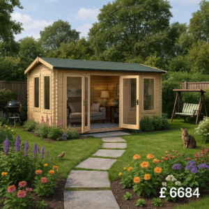 18'x16' Gamma Reduced Height Log Cabin - 44mm Log Cabins - 0% Finance - Buy Now Pay Later - Tiger Sheds