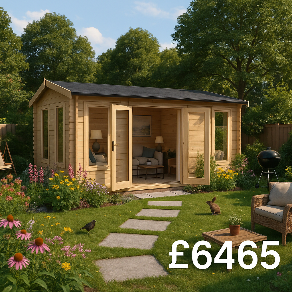 20'x14' Gamma Reduced Height Log Cabin - 44mm Log Cabins - 0% Finance - Buy Now Pay Later - Tiger Sheds