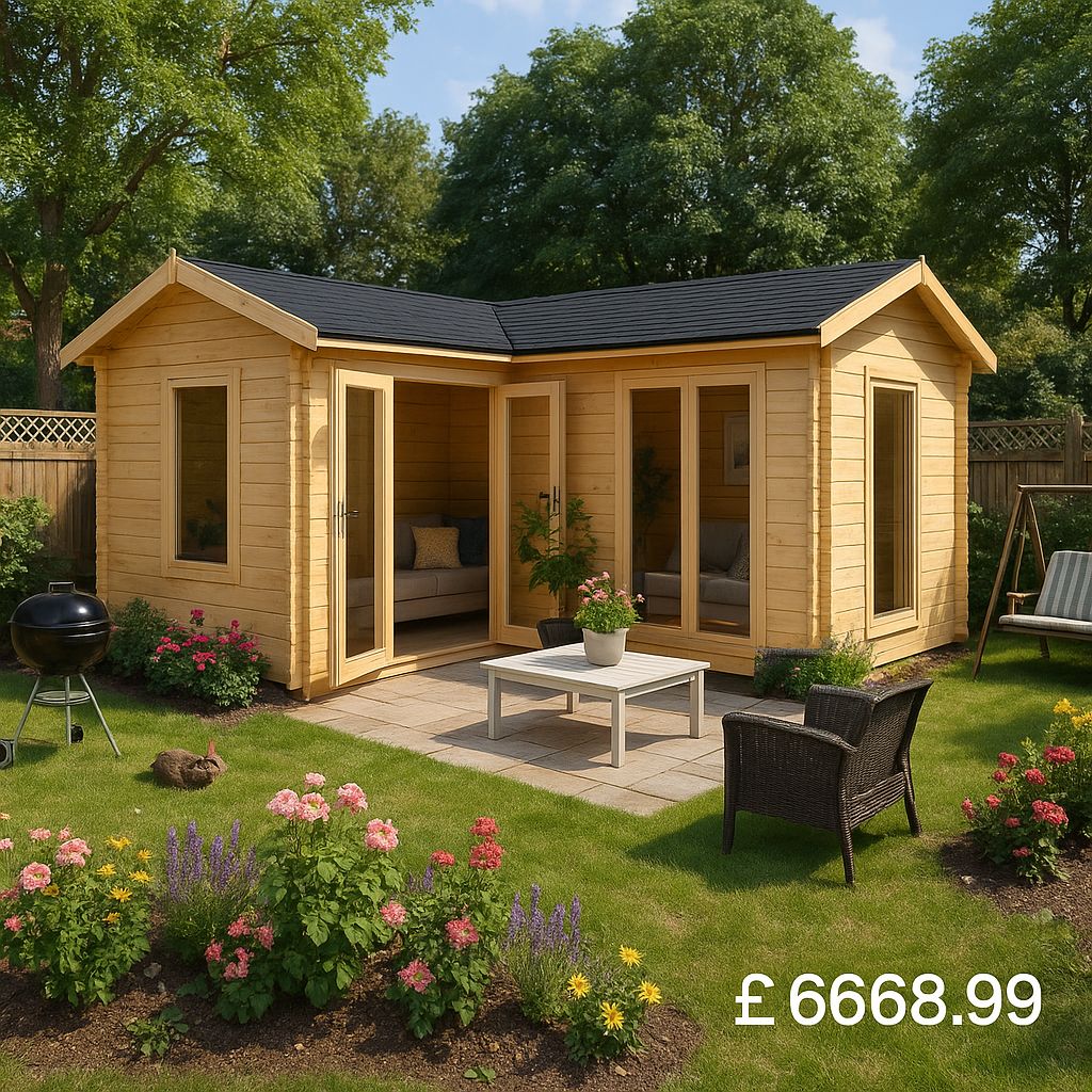 20'x14' L-Shaped Log Cabin - 0% Finance - Buy Now Pay Later - Tiger Sheds