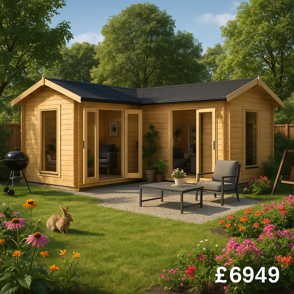 20'x16' L-Shaped Log Cabin - 0% Finance - Buy Now Pay Later - Tiger Sheds