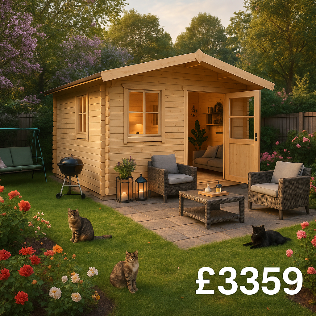 8'x12' Milne Log Cabin - 44mm Garden Log Cabins - 0% Finance - Buy Now Pay Later - Tiger Sheds