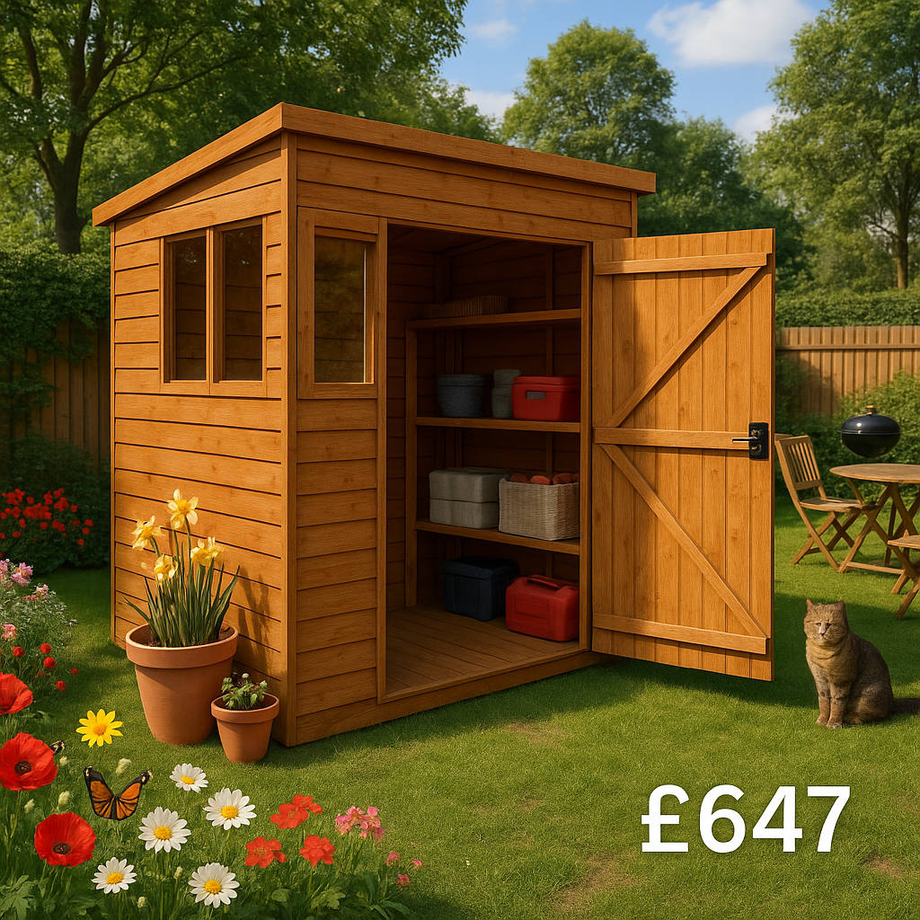 8'x4' Shiplap Pent 2-Door Shed With Windows - Custom Garden Sheds - TigerFlex Fast Delivery - 0% Finance - Buy Now Pay Later - Tiger Sheds
