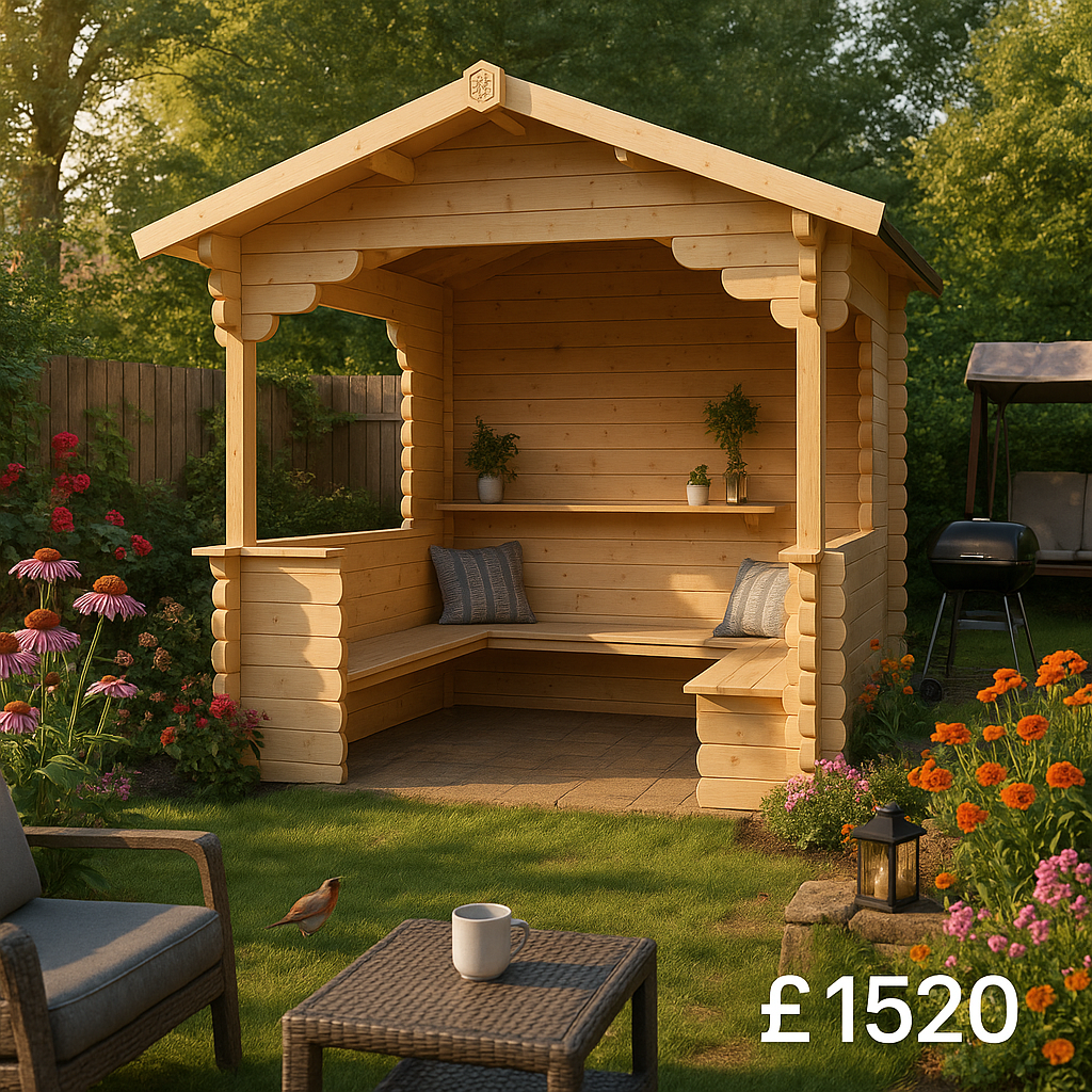 8'x8' Wooden Garden Shelter 44mm Log Cabin - 0% Finance - Buy Now Pay Later - Tiger Sheds