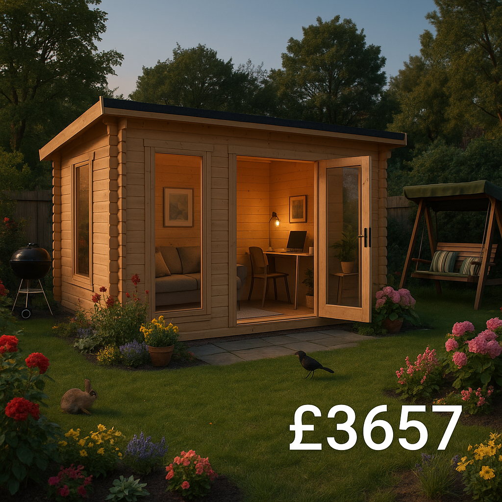 Garden Office - 12'x10' Kerr Log Cabin - 44mm Garden Log Cabins - 0% Finance - Buy Now Pay Later - Tiger Sheds