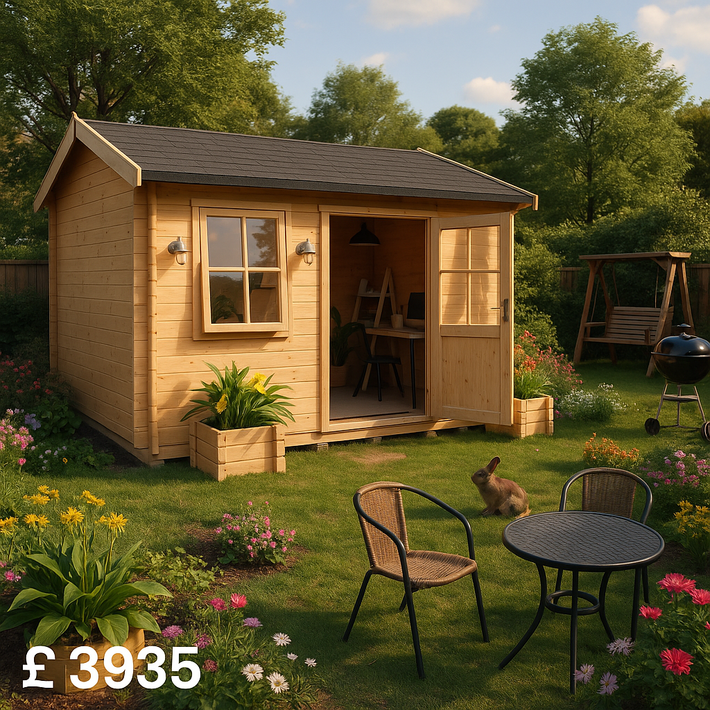 Garden Office - 12'x12' Rosen Log Cabin - 44mm Garden Log Cabins - 0% Finance - Buy Now Pay Later - Tiger Sheds