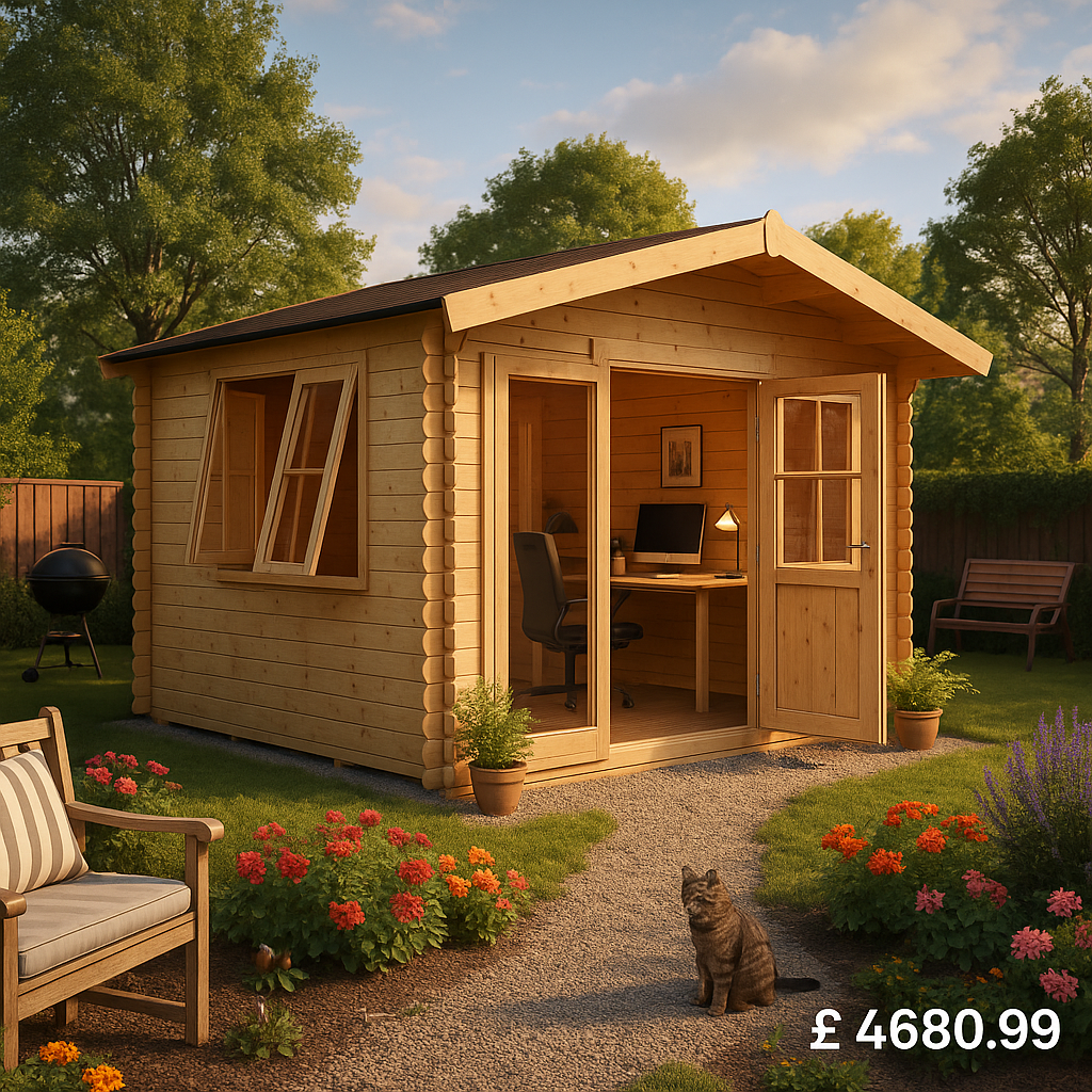 Garden Office - 12'x14' The Zeta 44mm Log Cabin - 0% Finance - Buy Now Pay Later - Tiger Sheds