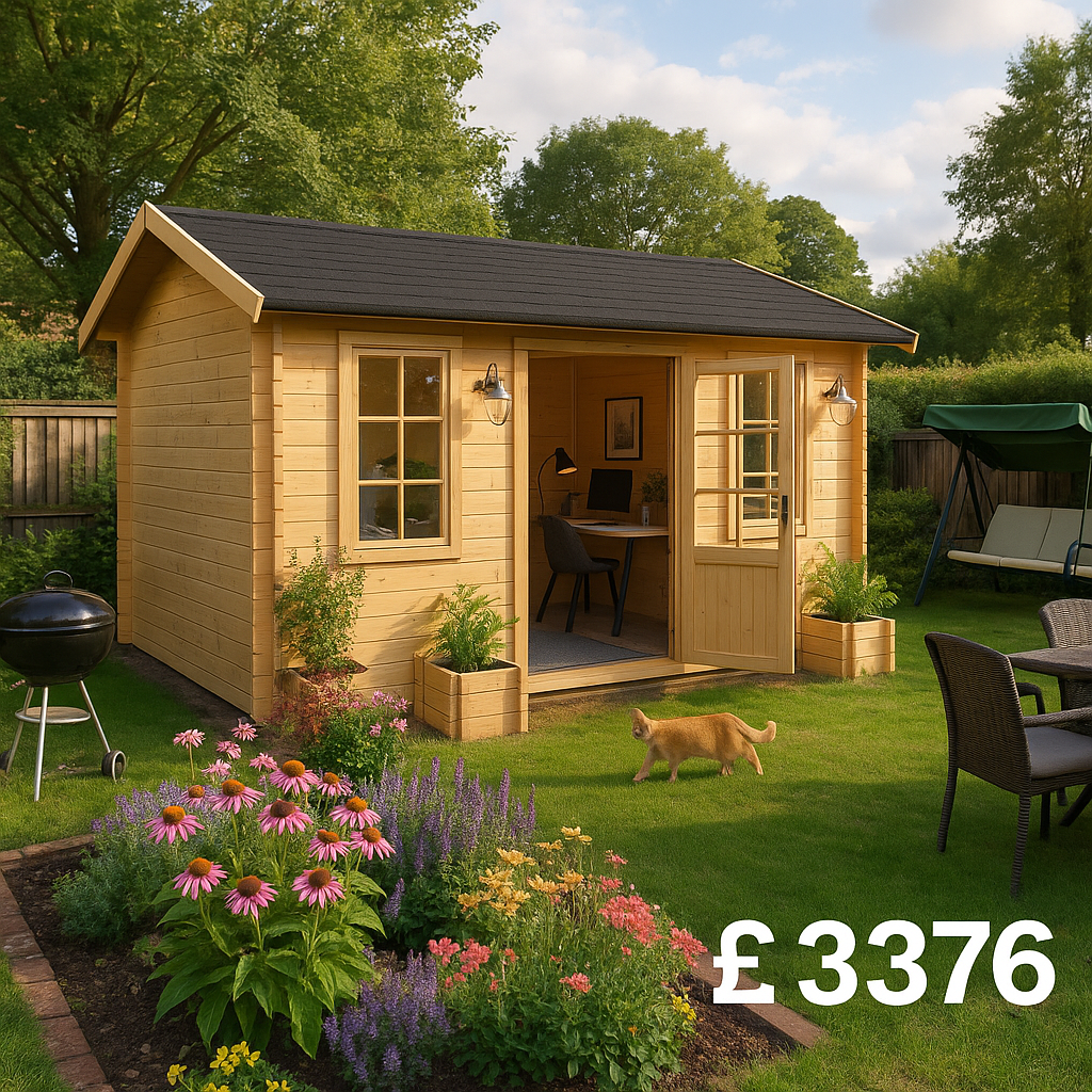 Garden Office - 12'x8' Rosen Log Cabin - 44mm Garden Log Cabins - 0% Finance - Buy Now Pay Later - Tiger Sheds