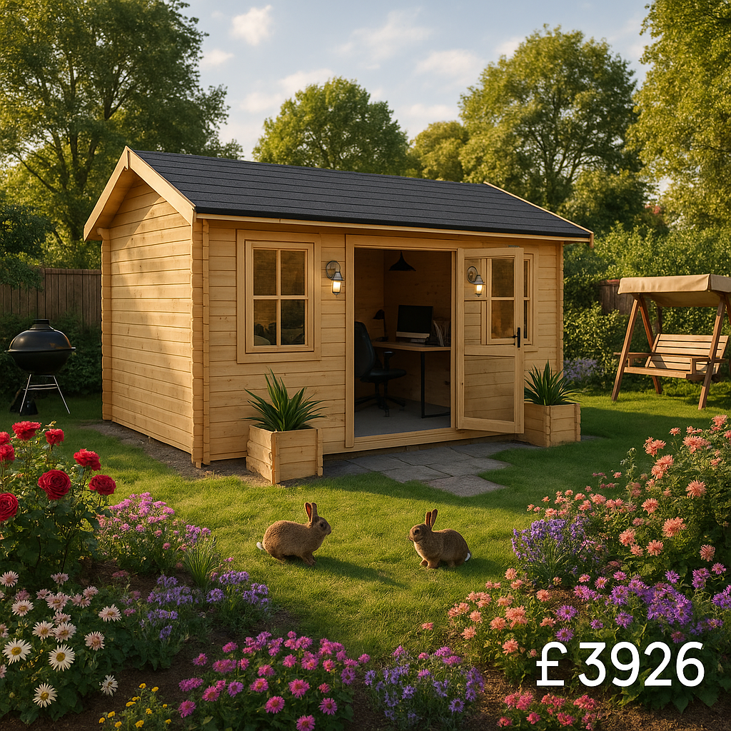 Garden Office - 14'x10' Rosen Log Cabin - 44mm Garden Log Cabins - 0% Finance - Buy Now Pay Later - Tiger Sheds