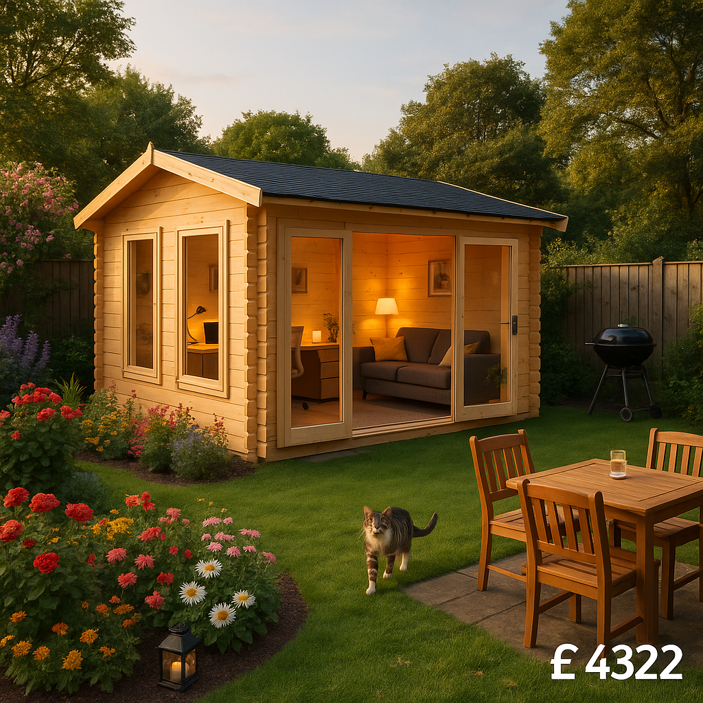 Garden Office - 14'x12' Kerr Log Cabin - 44mm Garden Log Cabins - 0% Finance - Buy Now Pay Later - Tiger Sheds