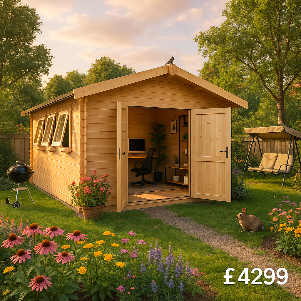 Garden Office - 14'x12' Rayner Log Cabin - Workshop Log Cabins - 0% Finance - Buy Now Pay Later - Tiger Sheds