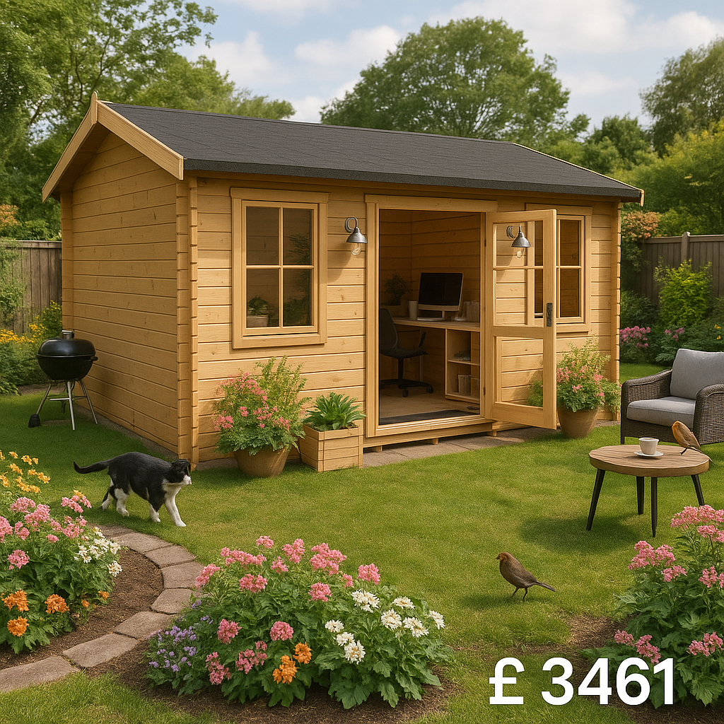 Garden Office - 14'x8' Rosen Log Cabin - 44mm Garden Log Cabins - 0% Finance - Buy Now Pay Later - Tiger Sheds